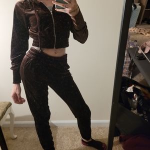 Medium brown velvet fashion nova tracksuit set
